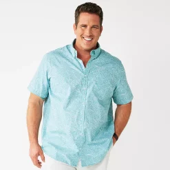 Big & Tall Sonoma Goods For Life® Poplin Button-Down Shirt -Clearance Sales Store 3974513 Teal Waves
