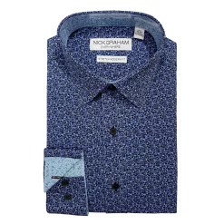 Men's Nick Graham Traveler Collection Performance Modern-Fit Stretch Dress Shirt -Clearance Sales Store 4299763 Navy Deco Geo