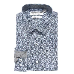 Men's Nick Graham Traveler Collection Performance Modern-Fit Stretch Dress Shirt -Clearance Sales Store 4299763 White Deco Geo