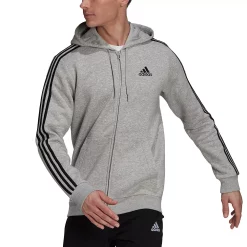 Men's adidas Essential Full-Zip Fleece Hoodie -Clearance Sales Store 4883022 Medium Gray Black