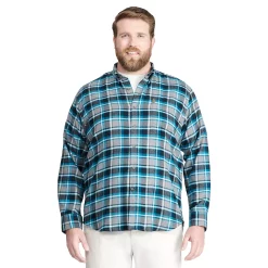 Big & Tall IZOD Classic-Fit Plaid Flannel Button-Down Shirt -Clearance Sales Store 4921478 Grey Heather Green