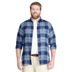 Big & Tall IZOD Classic-Fit Plaid Flannel Button-Down Shirt -Clearance Sales Store 4921478 Navy
