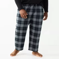 Big & Tall Sonoma Goods For Life® Crewneck Tee & Flannel Pants Sleep Set -Clearance Sales Store 5004620 Black Gray Plaid