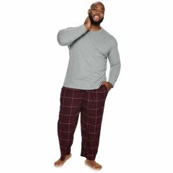 Big & Tall Sonoma Goods For Life® Crewneck Tee & Flannel Pants Sleep Set -Clearance Sales Store 5004620 Burgundy Plaid