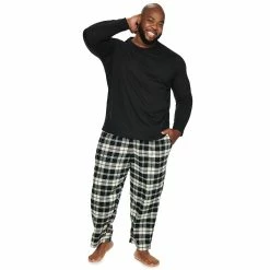 Big & Tall Sonoma Goods For Life® Crewneck Tee & Flannel Pants Sleep Set -Clearance Sales Store 5004620 Cream Black