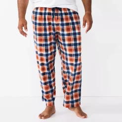 Big & Tall Sonoma Goods For Life® Microfleece Sleep Pants -Clearance Sales Store 5010901 Brown Blue Plaid