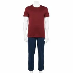 Men's Sonoma Goods For Life® Supersoft Modern-Fit Crewneck Tee & Open-Bottom Pants Pajama Set -Clearance Sales Store 5012839 Burgundy Cherry