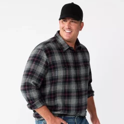 Big & Tall Sonoma Goods For Life® Regular-Fit Flannel Button-Down Shirt -Clearance Sales Store 5044680 Black Gray Multi