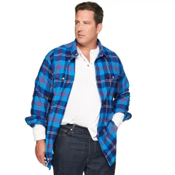 Big & Tall Sonoma Goods For Life® Regular-Fit Flannel Button-Down Shirt -Clearance Sales Store 5044680 Blue Navy Plaid