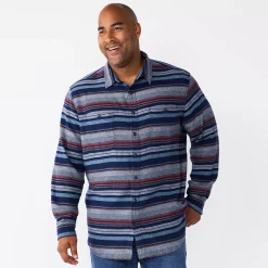 Big & Tall Sonoma Goods For Life® Regular-Fit Flannel Button-Down Shirt -Clearance Sales Store 5044680 Blue Stripe