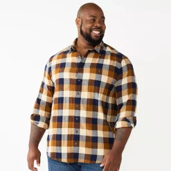 Big & Tall Sonoma Goods For Life® Regular-Fit Flannel Button-Down Shirt -Clearance Sales Store 5044680 Brown Multi Buff