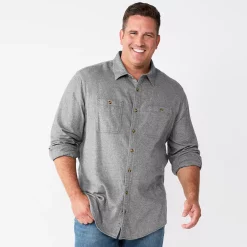 Big & Tall Sonoma Goods For Life® Regular-Fit Flannel Button-Down Shirt -Clearance Sales Store 5044680 Carbon Copy