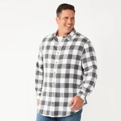 Big & Tall Sonoma Goods For Life® Regular-Fit Flannel Button-Down Shirt -Clearance Sales Store 5044680 Gray White Buff