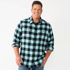 Big & Tall Sonoma Goods For Life® Regular-Fit Flannel Button-Down Shirt -Clearance Sales Store 5044680 Green Black Buff