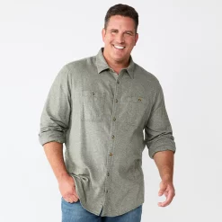 Big & Tall Sonoma Goods For Life® Regular-Fit Flannel Button-Down Shirt -Clearance Sales Store 5044680 Green Solid