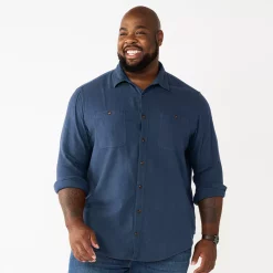 Big & Tall Sonoma Goods For Life® Regular-Fit Flannel Button-Down Shirt -Clearance Sales Store 5044680 Navy Heather