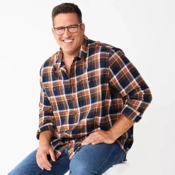 Big & Tall Sonoma Goods For Life® Regular-Fit Flannel Button-Down Shirt -Clearance Sales Store 5044680 Navy Multi Plaid