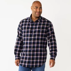 Big & Tall Sonoma Goods For Life® Regular-Fit Flannel Button-Down Shirt -Clearance Sales Store 5044680 Pink Black Plaid