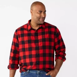 Big & Tall Sonoma Goods For Life® Regular-Fit Flannel Button-Down Shirt -Clearance Sales Store 5044680 Red Black Buff