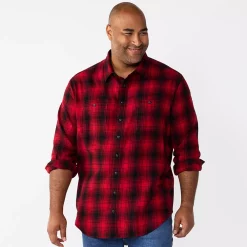 Big & Tall Sonoma Goods For Life® Regular-Fit Flannel Button-Down Shirt -Clearance Sales Store 5044680 Red Black Plaid