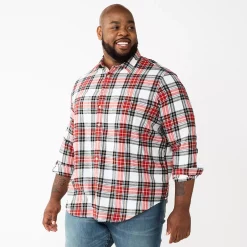 Big & Tall Sonoma Goods For Life® Regular-Fit Flannel Button-Down Shirt -Clearance Sales Store 5044680 Red Multi Plaid
