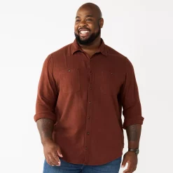 Big & Tall Sonoma Goods For Life® Regular-Fit Flannel Button-Down Shirt -Clearance Sales Store 5044680 Rust Solid