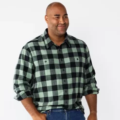 Big & Tall Sonoma Goods For Life® Regular-Fit Flannel Button-Down Shirt -Clearance Sales Store 5044680 Teal Black Buff