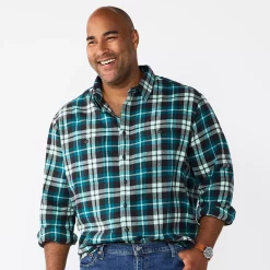 Big & Tall Sonoma Goods For Life® Regular-Fit Flannel Button-Down Shirt -Clearance Sales Store 5044680 Teal Plaid