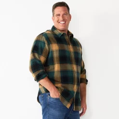 Big & Tall Sonoma Goods For Life® Regular-Fit Flannel Button-Down Shirt -Clearance Sales Store 5044680 Yellow Green Plaid