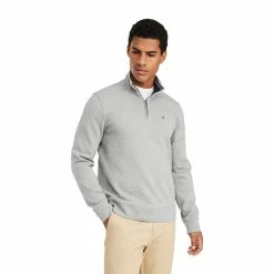 Men's Tommy Hilfiger Logo Quarter-Zip Top -Clearance Sales Store 5090444 Grey Heather
