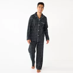 Men's Sonoma Goods For Life® Plaid Knit 2-Piece Pajama Set -Clearance Sales Store 5291039 Black Tattersall