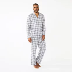 Men's Sonoma Goods For Life® Plaid Knit 2-Piece Pajama Set -Clearance Sales Store 5291039 Grey Windowpane