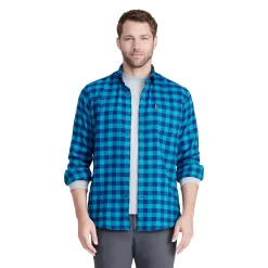 Men's IZOD Flannel Button-Down Shirt -Clearance Sales Store 5528844 Teal Buffalo Check