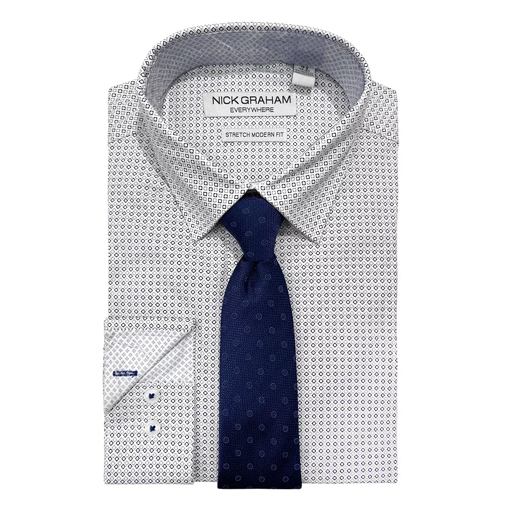 Men's Nick Graham Modern-Fit Circle Diamond Dress Shirt & Tie Set 4 Men's Nick Graham Modern-Fit Circle Diamond Dress Shirt & Tie Set - Image 2