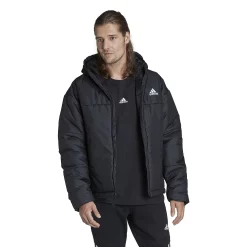 Men's adidas 3-Stripes Puffy Hooded Jacket -Clearance Sales Store 5573137 Black