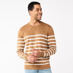 Men's Sonoma Goods For Life® Supersoft Crewneck Sweater -Clearance Sales Store 5585770 Brown Stripe
