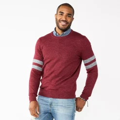 Men's Sonoma Goods For Life® Supersoft Crewneck Sweater -Clearance Sales Store 5585770 Cherry Sleeve Stripe