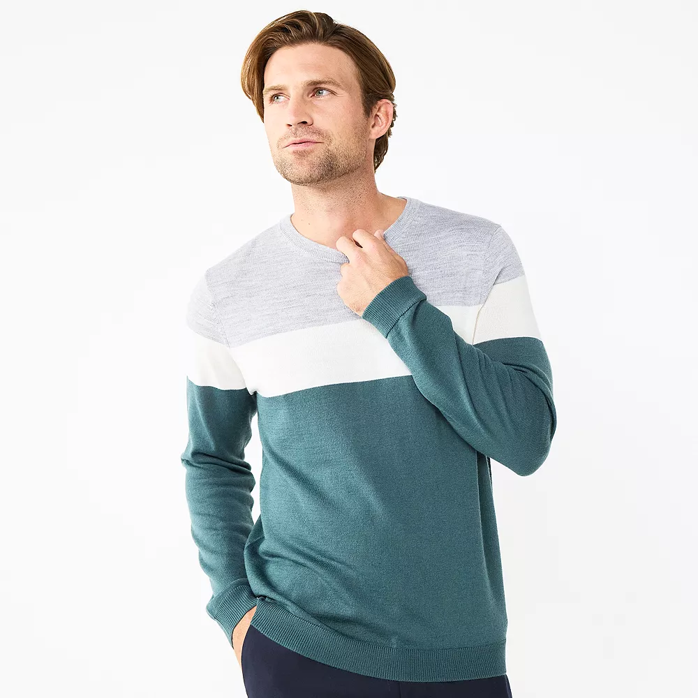 Men's Apt. 9® Colorblock Merino Blend 4-Tone Sweater 4 Men's Apt. 9® Colorblock Merino Blend 4-Tone Sweater - Image 2