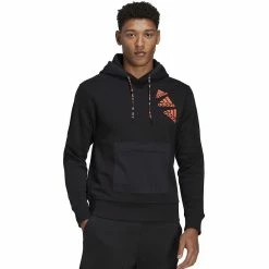 Men's adidas Essentials BrandLove Fleece Hoodie -Clearance Sales Store 5593275 Black Impact Orange