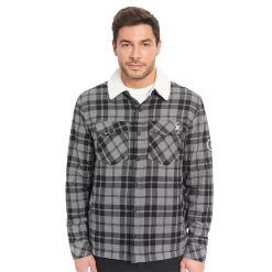 Men's Hurley Head of Class Flannel Shacket with Sherpa Lining -Clearance Sales Store 5597945 Black