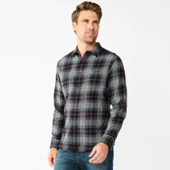 Men's Sonoma Goods For Life® Flannel Button-Down Shirt -Clearance Sales Store 5624605 Black Gray Multi