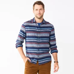 Men's Sonoma Goods For Life® Flannel Button-Down Shirt -Clearance Sales Store 5624605 Blue Stripe