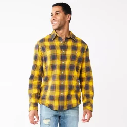 Men's Sonoma Goods For Life® Flannel Button-Down Shirt -Clearance Sales Store 5624605 Gold Black Plaid