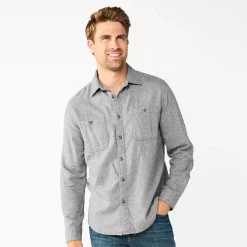Men's Sonoma Goods For Life® Flannel Button-Down Shirt -Clearance Sales Store 5624605 Gray Solid