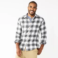 Men's Sonoma Goods For Life® Flannel Button-Down Shirt -Clearance Sales Store 5624605 Gray White Buff