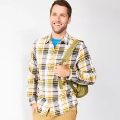 Men's Sonoma Goods For Life® Flannel Button-Down Shirt -Clearance Sales Store 5624605 Gray Yellow Plaid