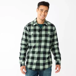 Men's Sonoma Goods For Life® Flannel Button-Down Shirt -Clearance Sales Store 5624605 Green Black Buff