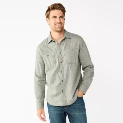 Men's Sonoma Goods For Life® Flannel Button-Down Shirt -Clearance Sales Store 5624605 Green Solid