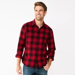 Men's Sonoma Goods For Life® Flannel Button-Down Shirt -Clearance Sales Store 5624605 Red Black Plaid
