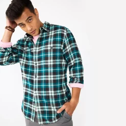 Men's Sonoma Goods For Life® Flannel Button-Down Shirt -Clearance Sales Store 5624605 Teal Black Plaid